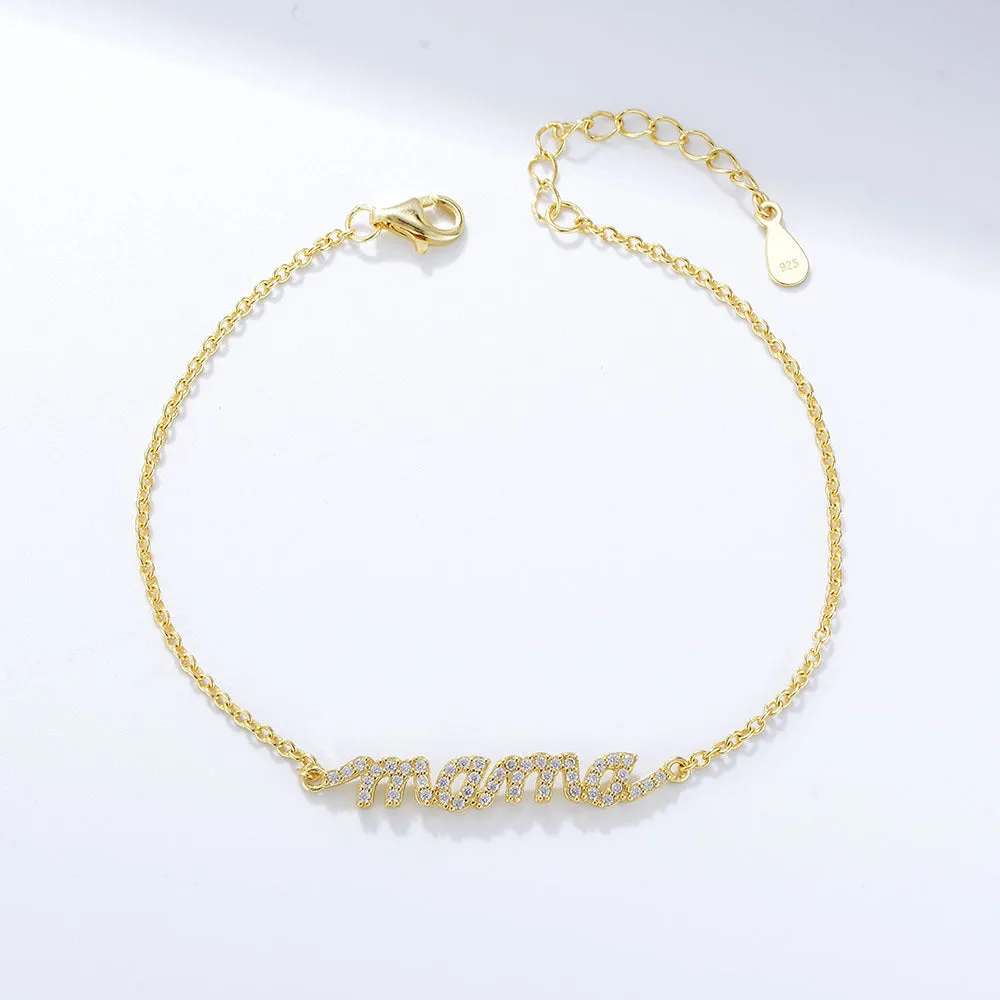 Zircon MAMA Letter Silver Bracelet for Women