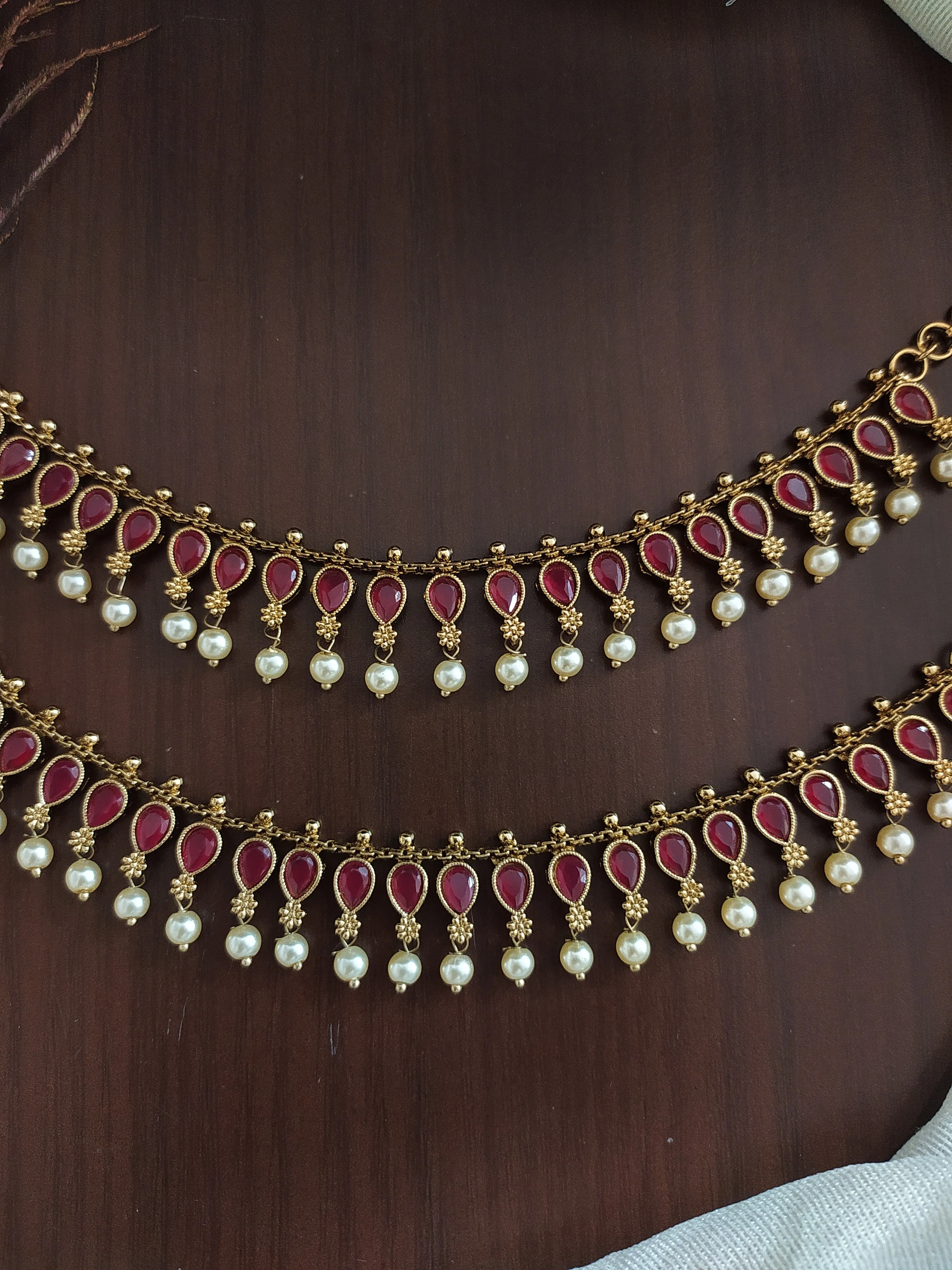 Zircon Matil with Pearl Drops – Mehandhi Finish