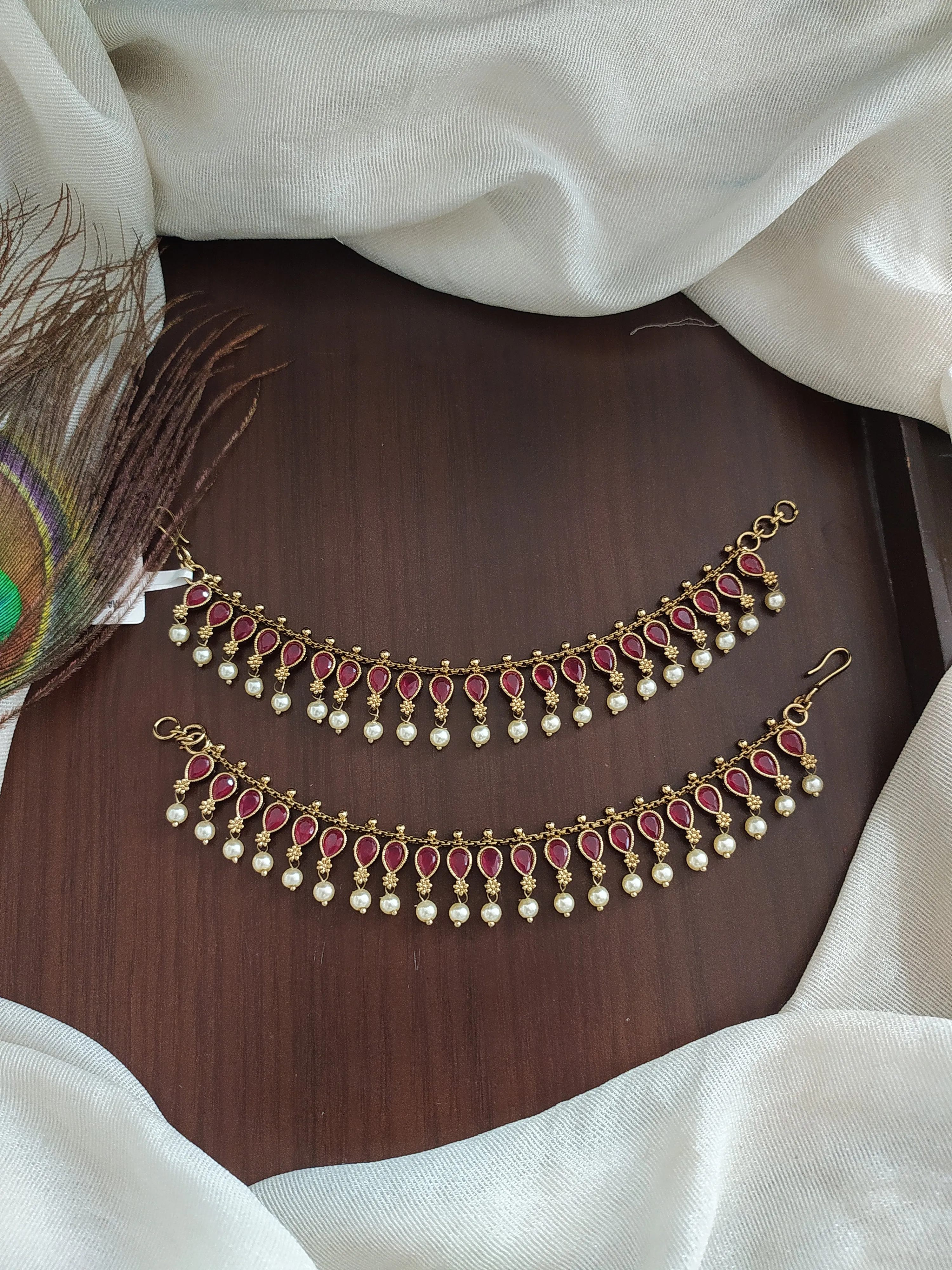 Zircon Matil with Pearl Drops – Mehandhi Finish