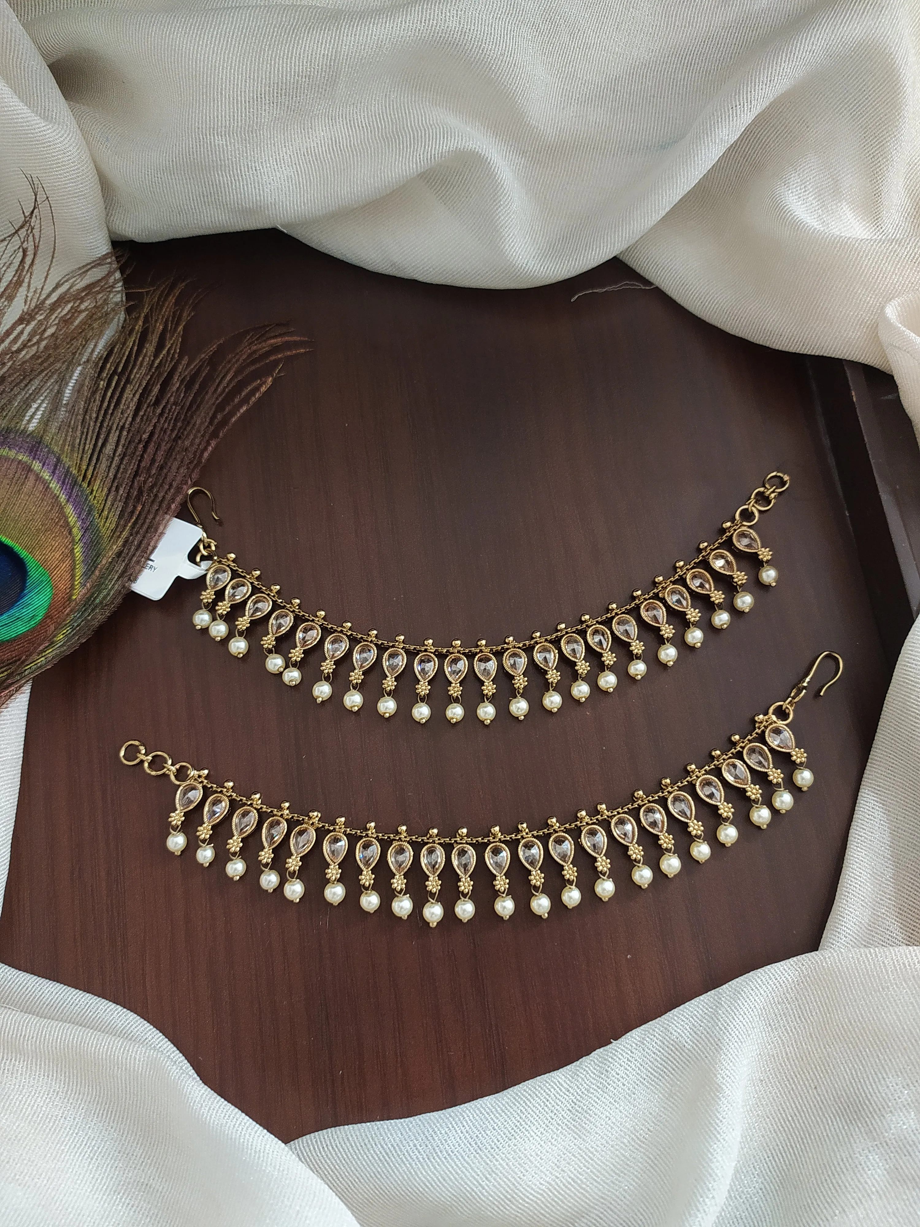 Zircon Matil with Pearl Drops – Mehandhi Finish