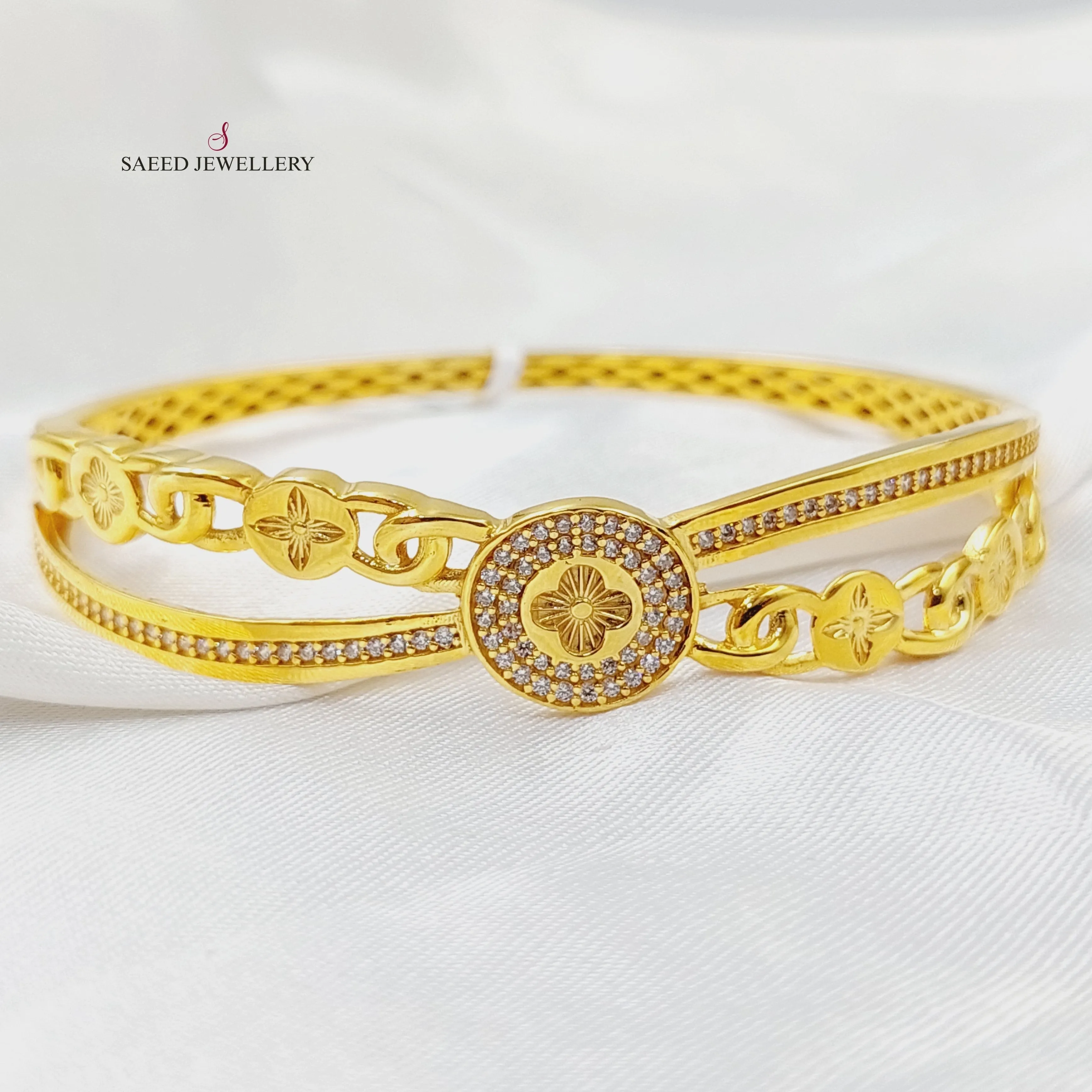 Zircon Studded Rose Bangle Bracelet