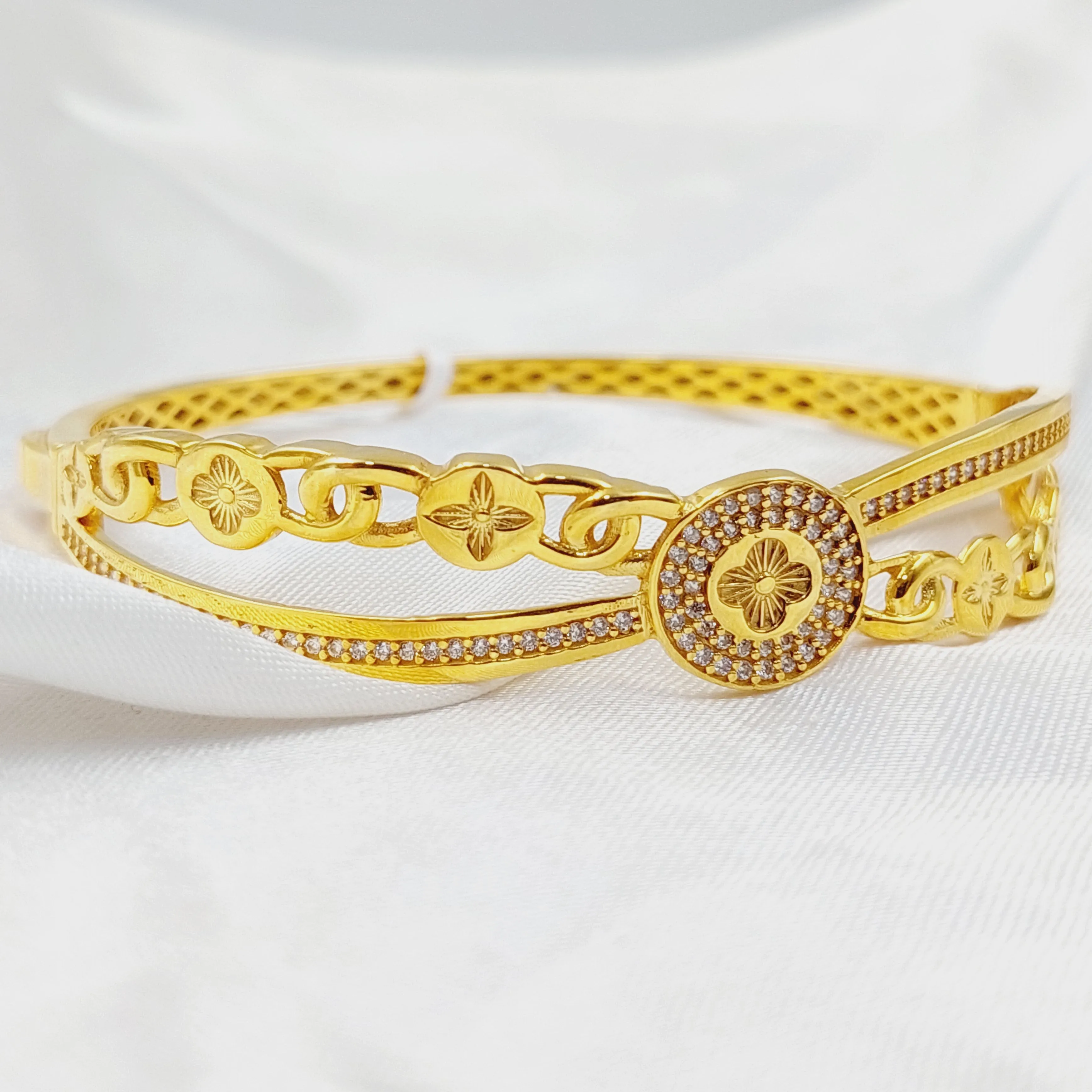 Zircon Studded Rose Bangle Bracelet