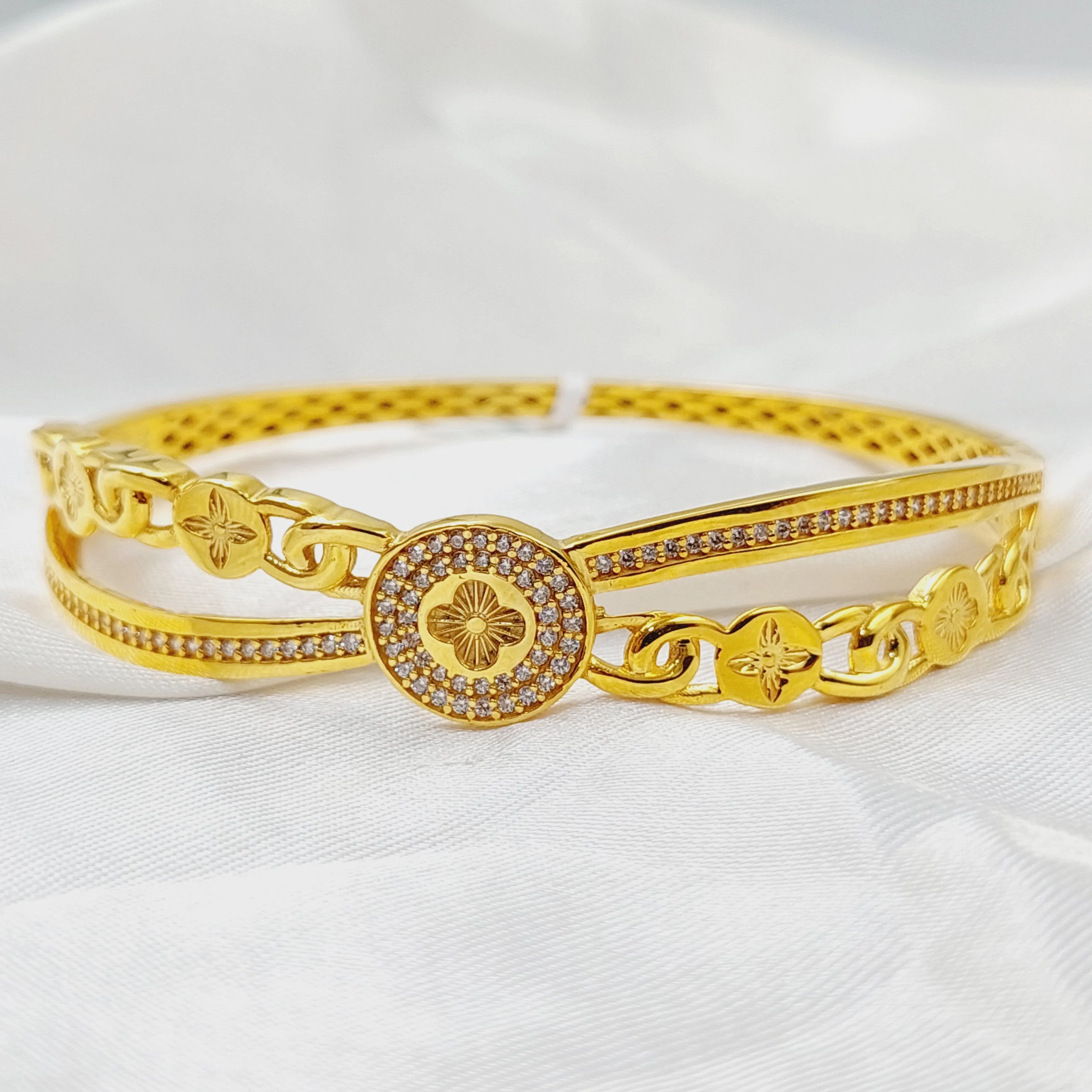 Zircon Studded Rose Bangle Bracelet
